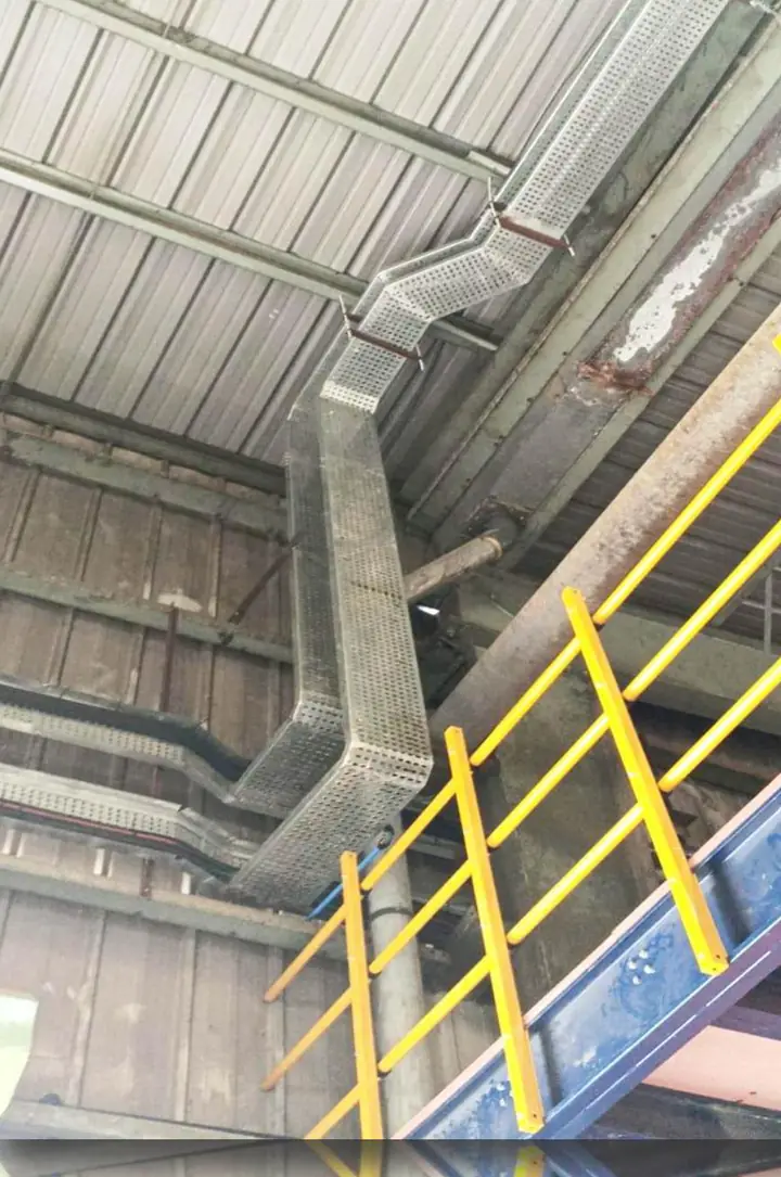 Cable tray installation along staircase - MEP project by Chamunda Electromech