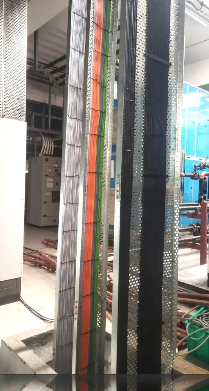 CAT 6 cable laying in riser - MEP project by Chamunda Electromech
