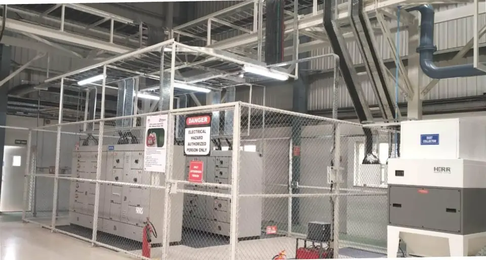 HT & LT panel room with wire-mesh safety fencing