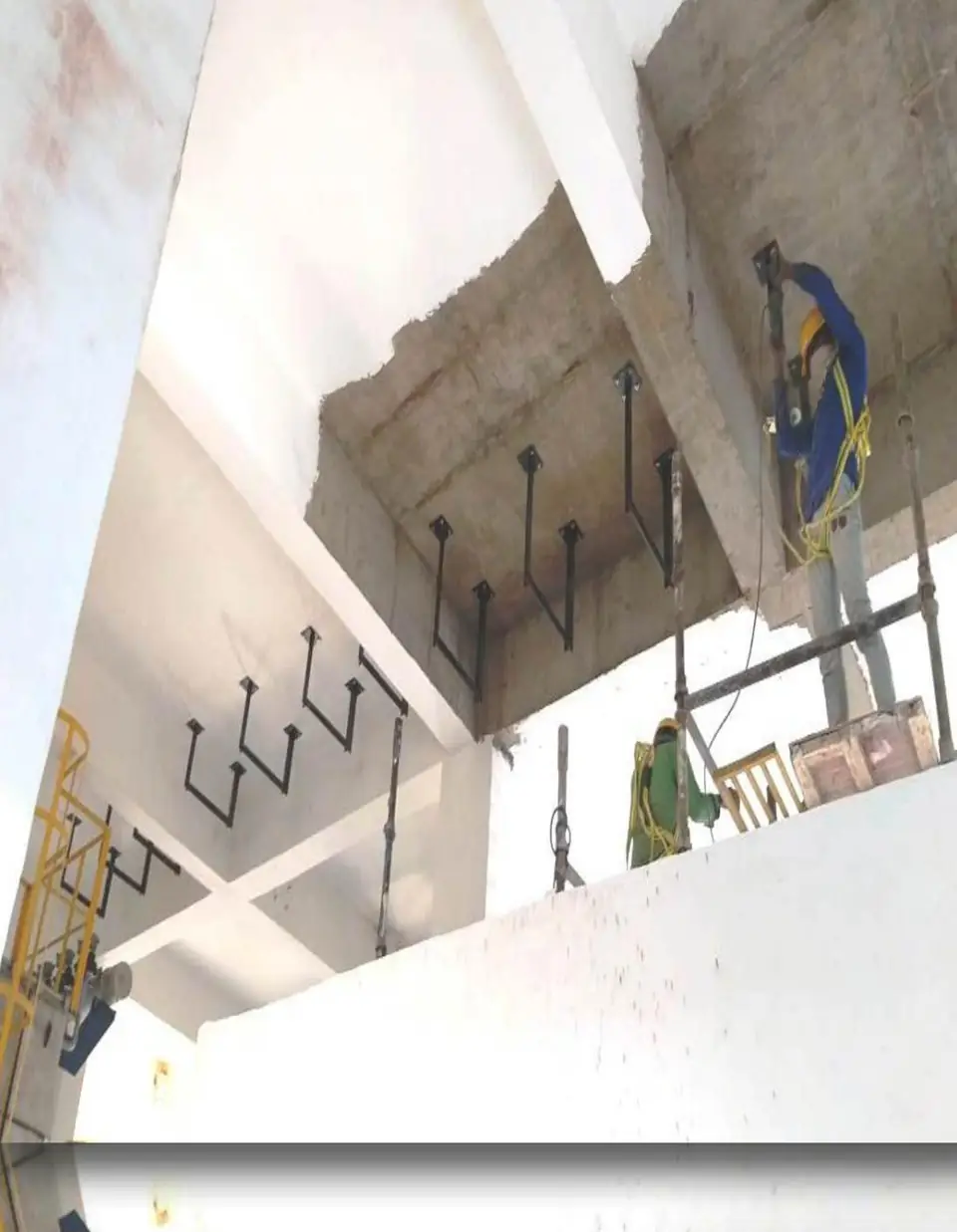 Structural steel hangers at height - MEP project by Chamunda Electromech
